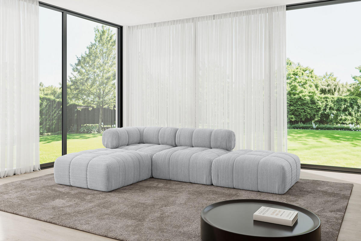 ECKSOFA modulares Sofa Kerru-L1 - 285x190x70 cm Grau Cord - Grau, Holzwerkstoff/Textil (285/190cm) - ALTDECOR