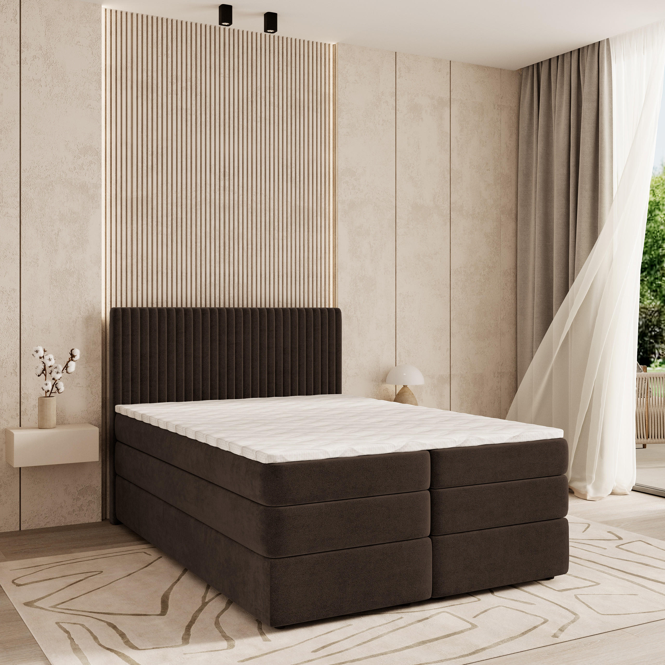 BOXSPRINGBETT FELBIO 140x200 cm mit Matratze und Topper - Braun - Braun, Holz (140/200cm) - MASSENO