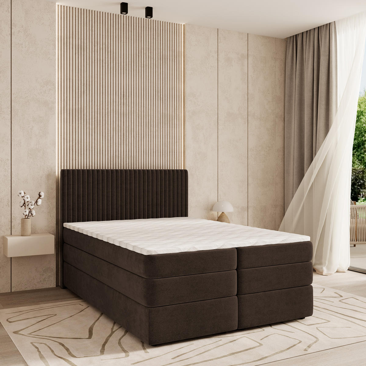 BOXSPRINGBETT FELBIO 180x200 cm mit Matratze und Topper - Braun - Braun, Holz (180/200cm) - MASSENO