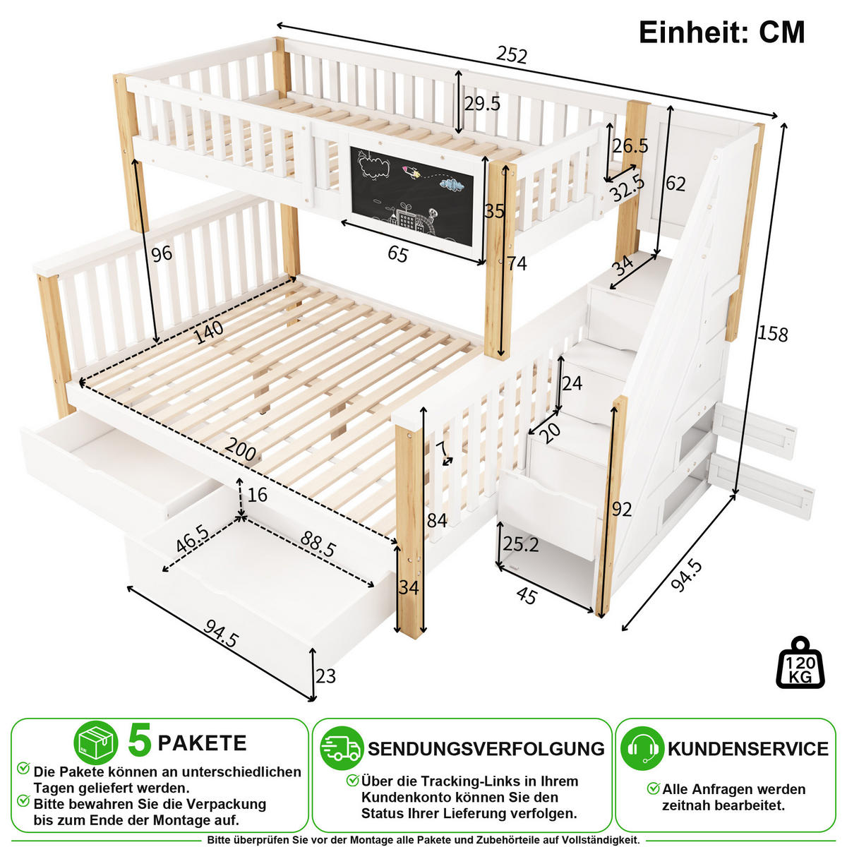 PATROVÁ POSTEL 90/200 cm a 140/200 cm v bílé a světle dubové barvě s úložným prostorem - bílá/přírodní, dřevo/kompozitní dřevo (90/200cm) - CHICFURN