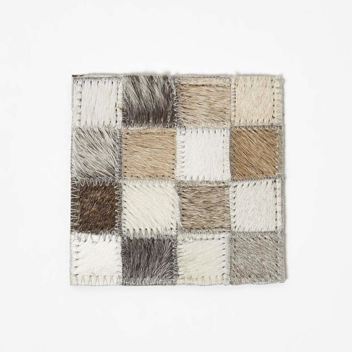 UNTERSETZER grau, 4er-Set mit Patchwork-Karo, Fell & Leder, 10/10 cm - Multicolor, Leder (10/10cm) - Homescapes