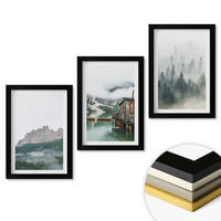 WANDBILDER 3er-Set - 20x30 cm Schwarzer Rahmen - Berge, See, Hütte, Nebel - Schwarz, Kunststoff (20/30cm) - ArtPrintCave