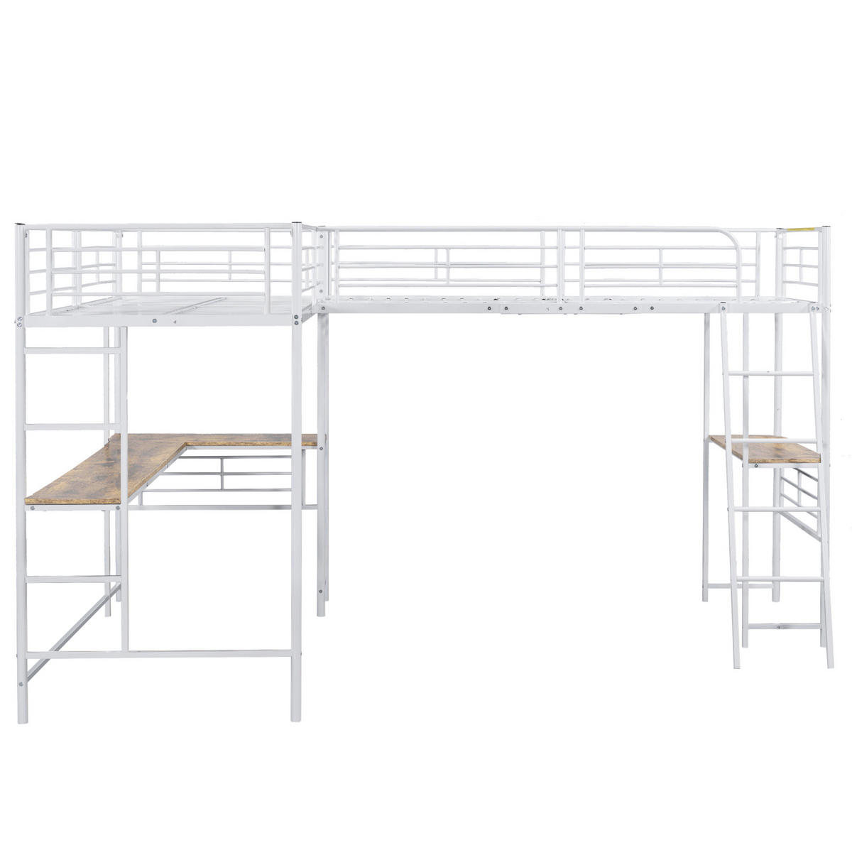 HOCHBETT 90/200 cm Weiß mit Tisch und Doppeltreppe - Weiß, Metall (140/200cm) - OKWISH