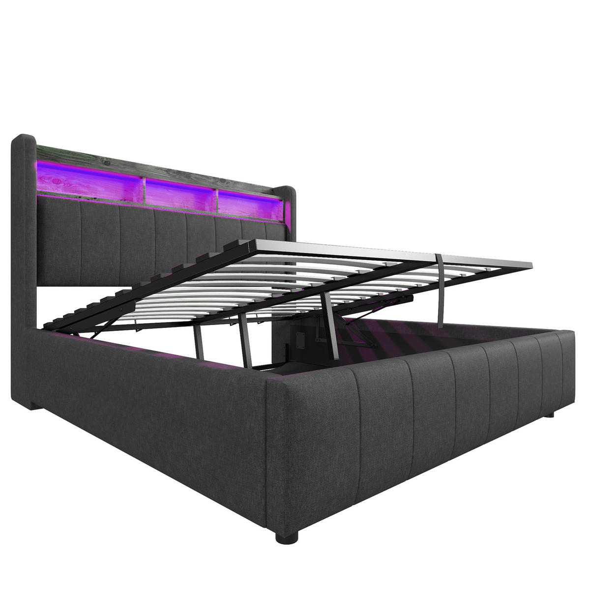 POLSTERBETT mit Stauraum, LED & USB 160x200 cm Grau - Grau, Metall (160/200cm) - Meubliv