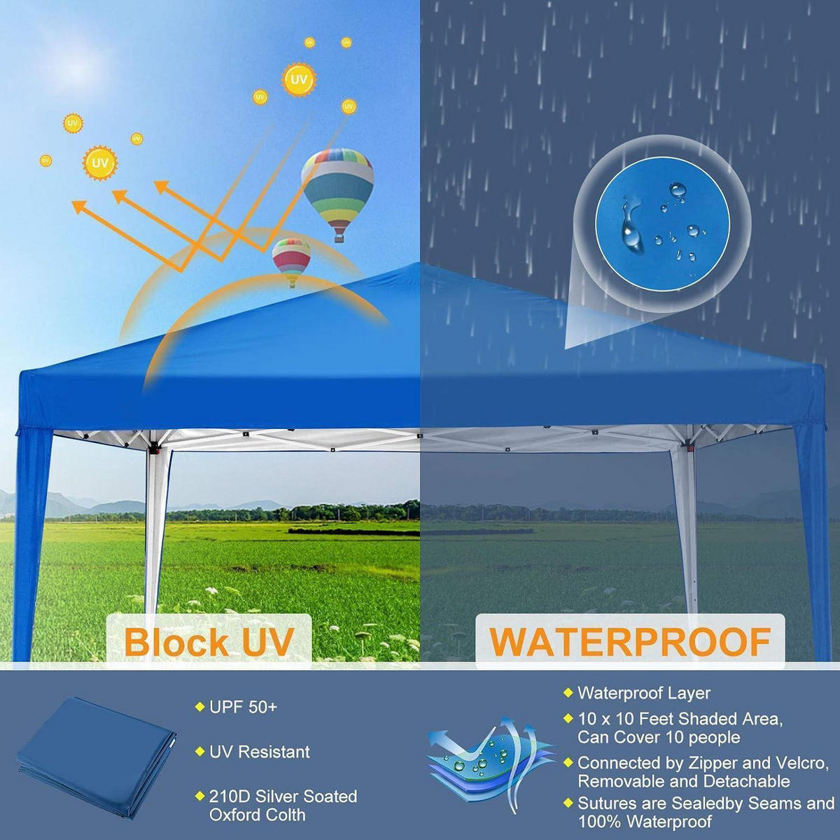 FALTPAVILLON 3 x 3 m Hellblau - Blau, Textil (300/203/300cm)