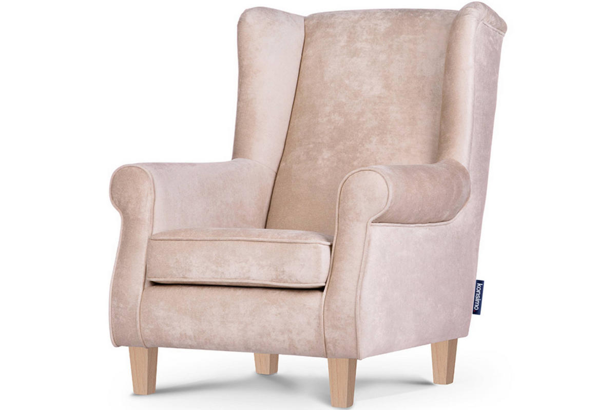 OHRENSESSEL-SET MILES inkl. Sitzhocker, Beige - Eichefarben/Beige, Holzwerkstoff/Buchenholz (82/105/97cm) - KONSIMO®