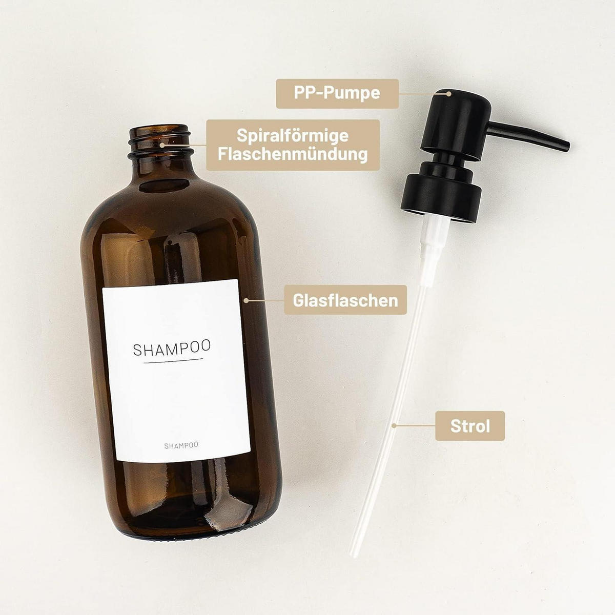 SEIFENSPENDER 3er-Set Braunglas 500ml mit schwarzen Pumpen - Braun, Glas (7.5/22/7.5cm)