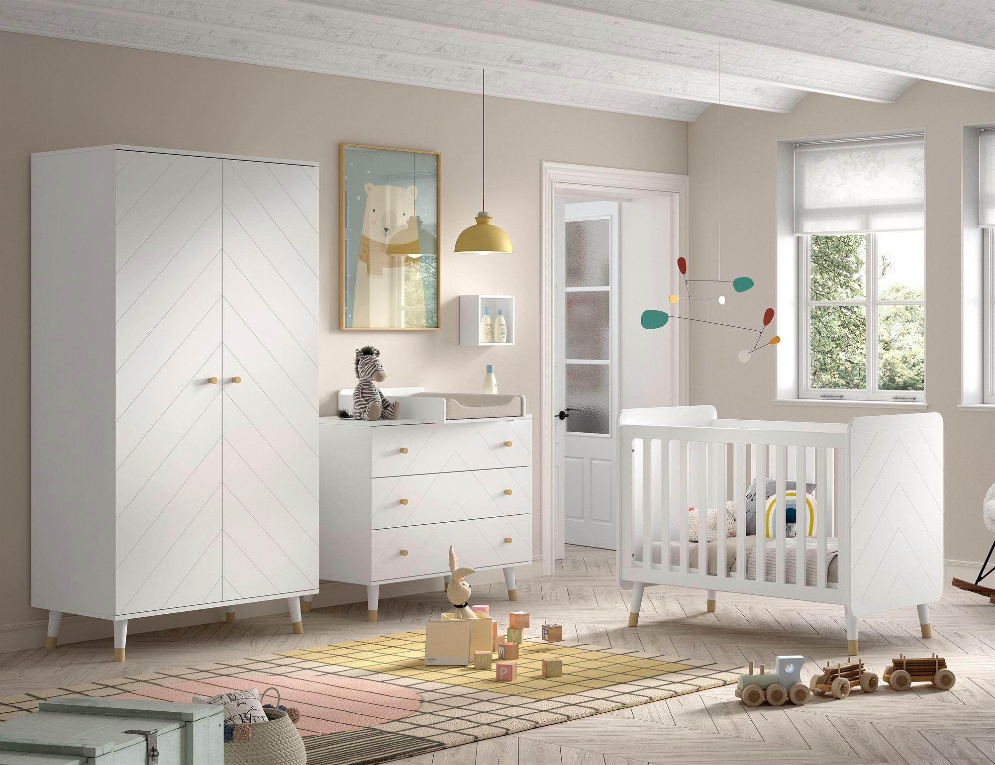 BABYZIMMER Set Kamillah 2 aus MDF in Satin Weiß - Weiß, Holzwerkstoff (324/200/74cm) - 58aufmkessel