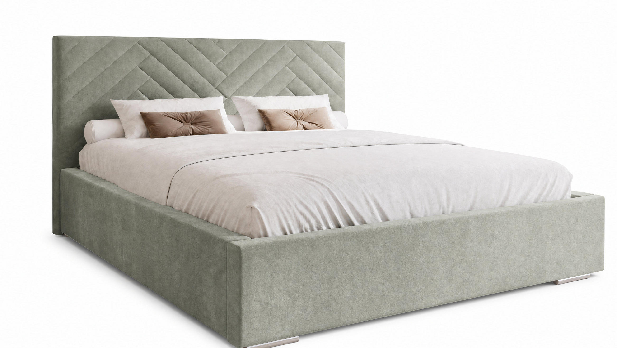 MARPUR Polsterbett AURA 180x200 cm mit Bettkasten und Lattenrost, Veloursstoff Grau - Chromfarben/Grau, Holz/Holzwerkstoff (180/200cm) - Marpur