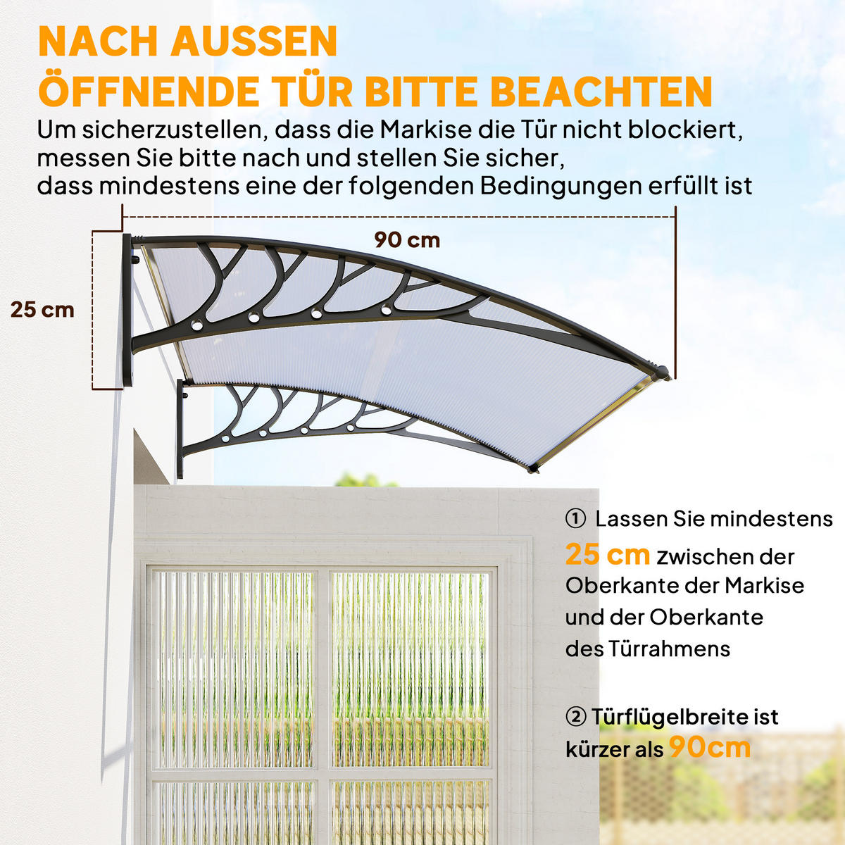 VORDACH DE-07503 UV- und wasserbeständig, gebogenes Polycarbonat Weiß - Weiß, Kunststoff/Metall (150/25/90cm) - ComfortXL