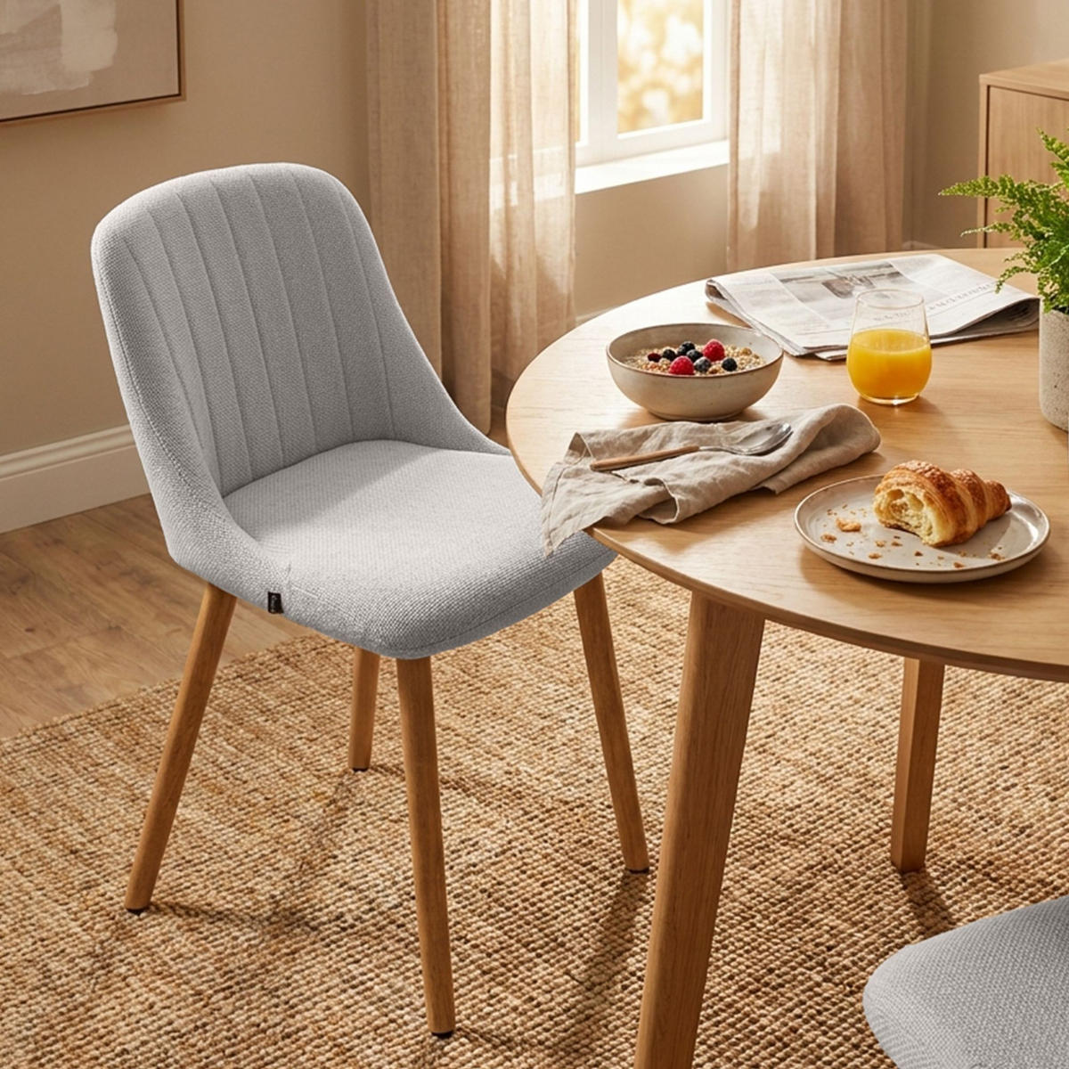ESSZIMMERSTUHL Stoff Beige - Eukalyptusholzfarben/Beige, Holz/Textil (49/82/56cm) - CLP
