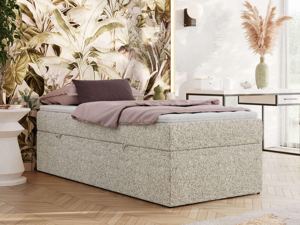 BOXBETT ZERO 90/200 - Beige Struktur - H4 - Topper T25 - Beige, Textil (90/200cm) - MKS