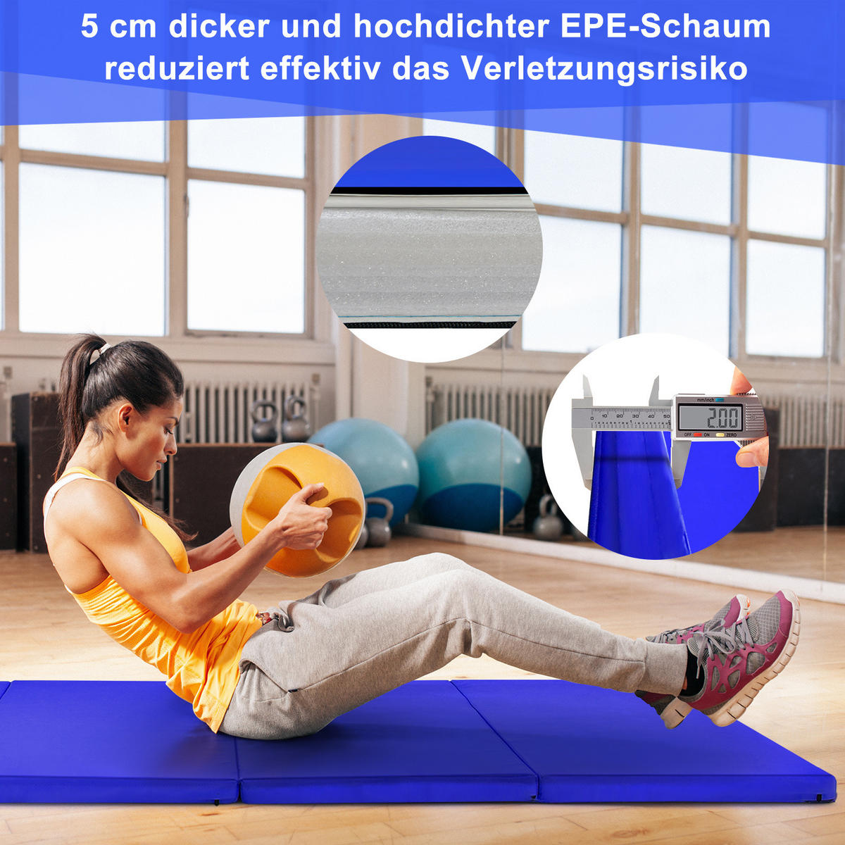 SPORTMATTE Navy - Dunkelblau, Leder (120/240cm) - COSTWAY