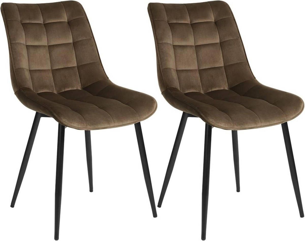 ESSZIMMERSTUHL 2er Set, Samt, Metallbeine, Braun - Schwarz/Braun, Textil/Metall (46/85.5/40.5cm) - Woltu