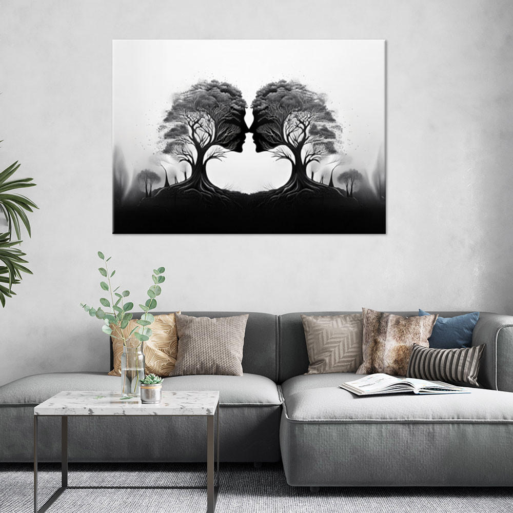 LEINWANDBILD Kuss der schwarzen und weißen Bäume 90x60cm - Schwarz, Textil (90/60cm) - Feeby