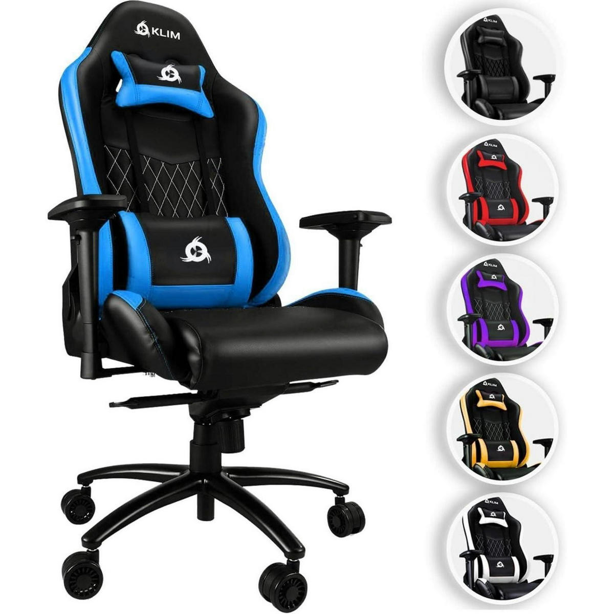 GAMING Stuhl mit 4D-Armlehnen und Kopf- & Lendenkissen Blau - Blau, Kunststoff (57/57/140cm)