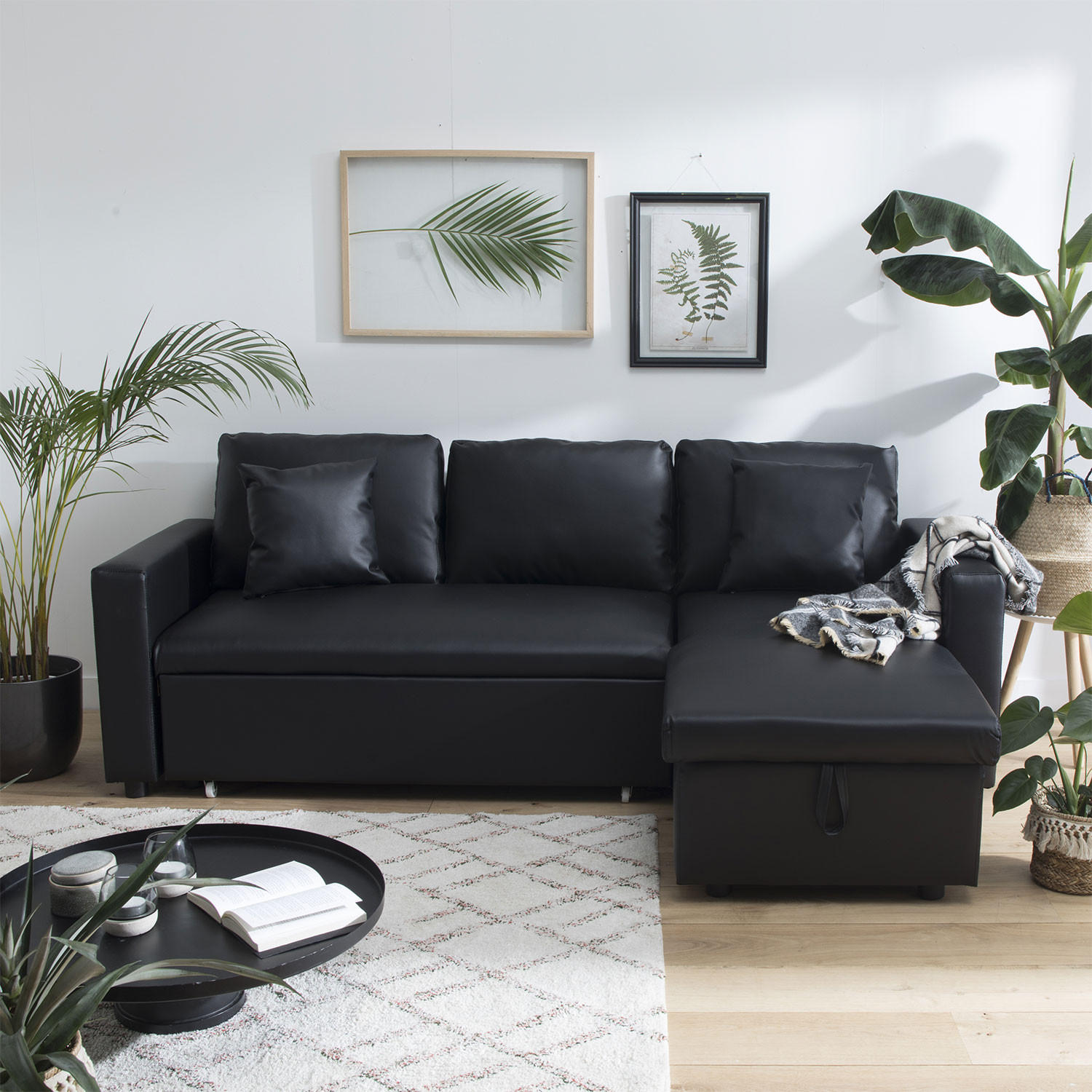 ECKSOFA CLARK Schwarz 3 Plätze - Schwarz, Kunststoff (225/146cm) - Happy Garden