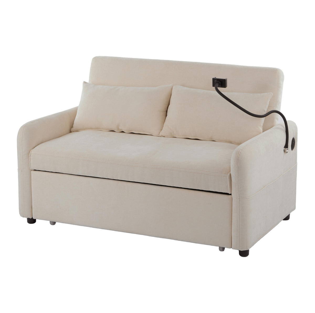 SCHLAFSOFA Doppel Klappbares mit verstellbarer Rückenlehne und USB-Anschluss Chenille Beige 129/163/81 cm - Beige, Textil (129/81/76cm) - OKWISH