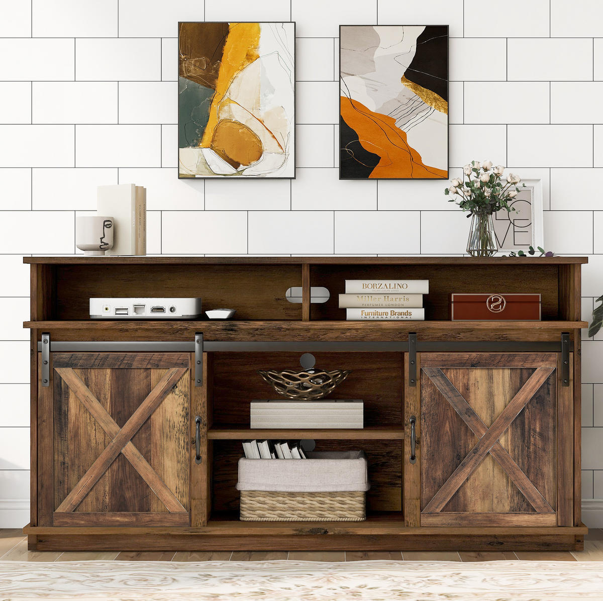 TV-SCHRANK 148/40/78 cm rustikal braun mit 2 Schiebetüren und höhenverstellbaren Regalen - Rotbraun, Holzwerkstoff (148/78/40cm) - OKWISH