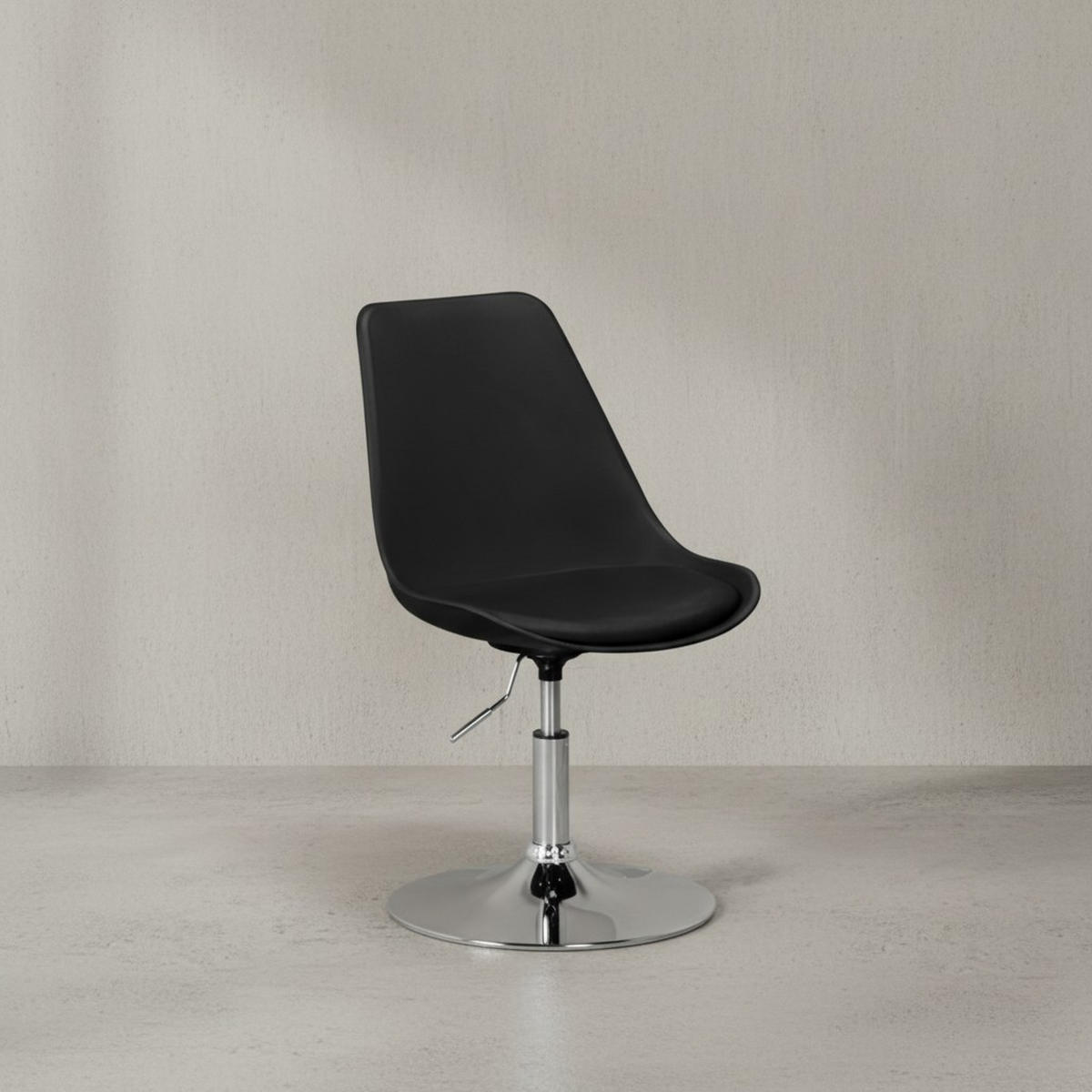 DREHSTUHL Kunstleder Trompetenfuß Chromgestell, Schwarz 46x46x88 cm - Silberfarben/Schwarz, Kunststoff/Textil (46/88/46cm) - KADIMA DESIGN