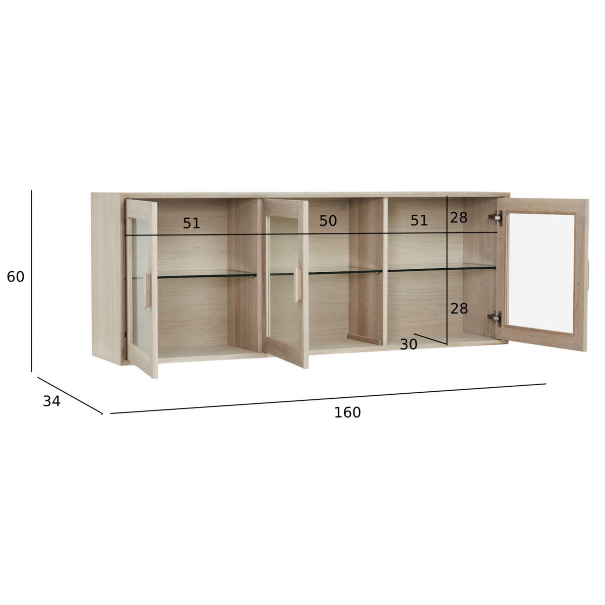 VITRINE Eiche massiv - Eichefarben, Holz/Holzwerkstoff (160/60/34cm) - Furnhouse