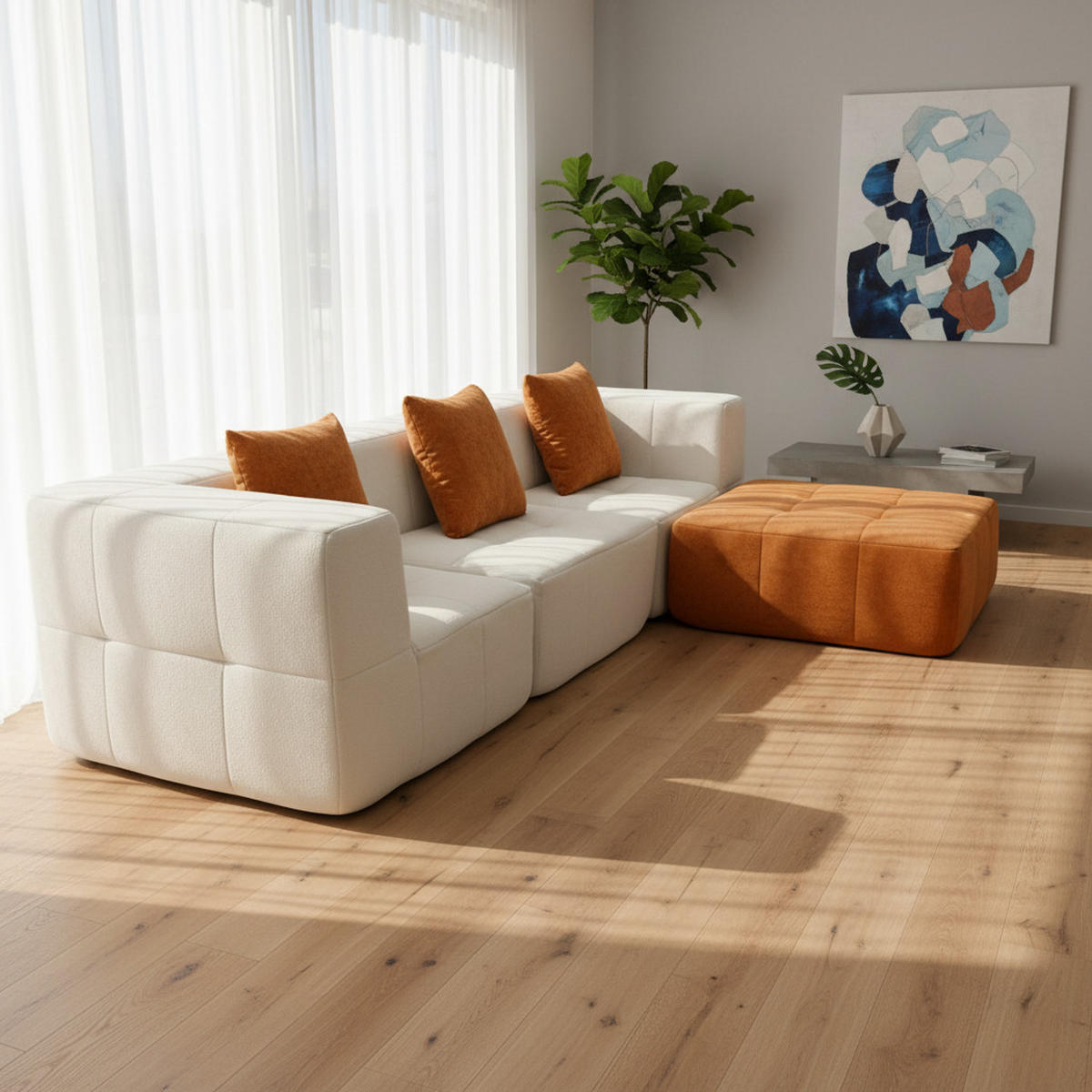 ECKSOFA Eden Komplett Weiß Orange 3-Sitzer - Weiß, Textil (272/71/92cm) - COCO Living