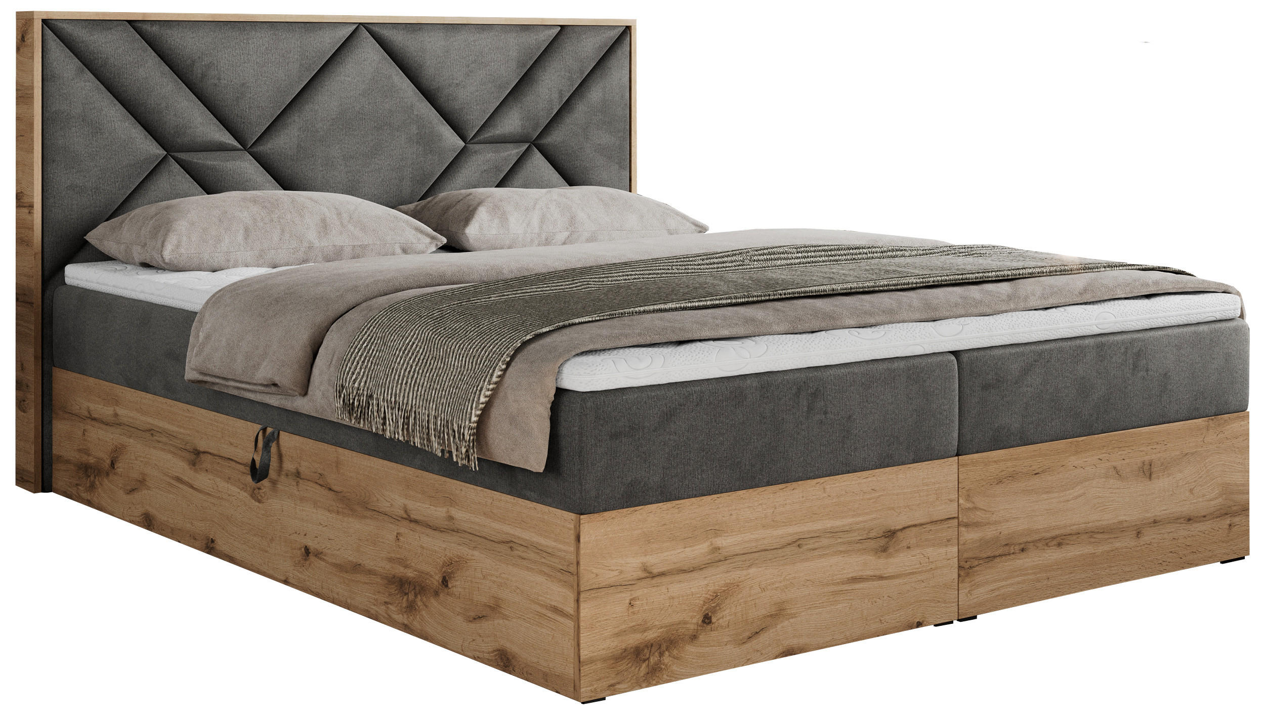 BOXBETT GUNAR - 200/200 Dunkelgrau Velvet - H3 - Dunkelgrau, Holz/Textil (200/200cm) - MKS