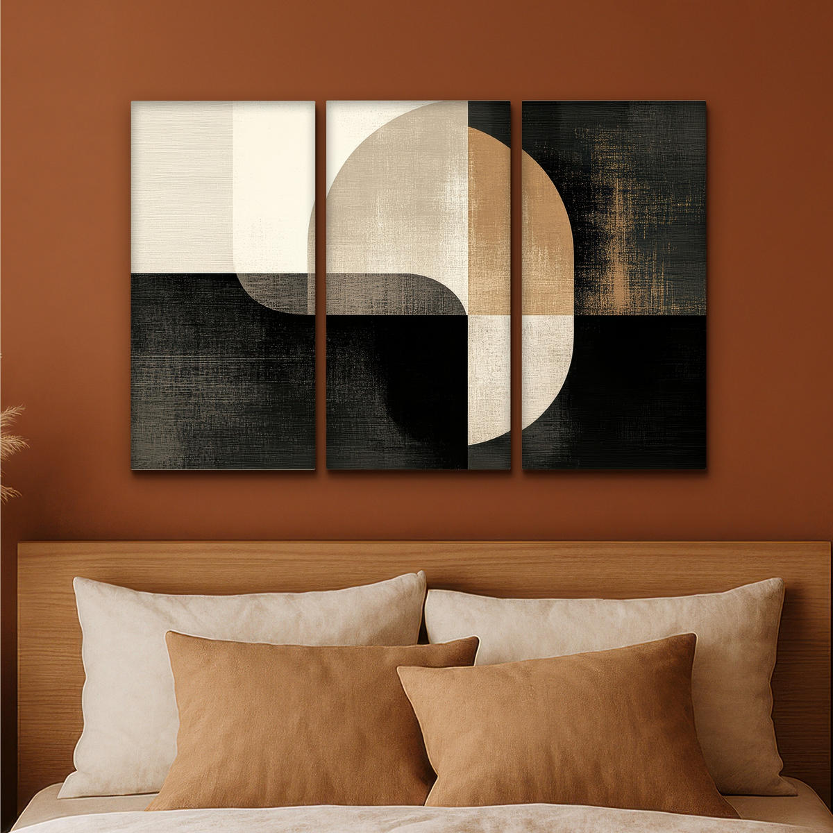 LEINWANDBILD 3er Set Formen - Abstrakt - Gold 90x60 cm - Schwarz, Textil (90/60cm) - MuchoWow