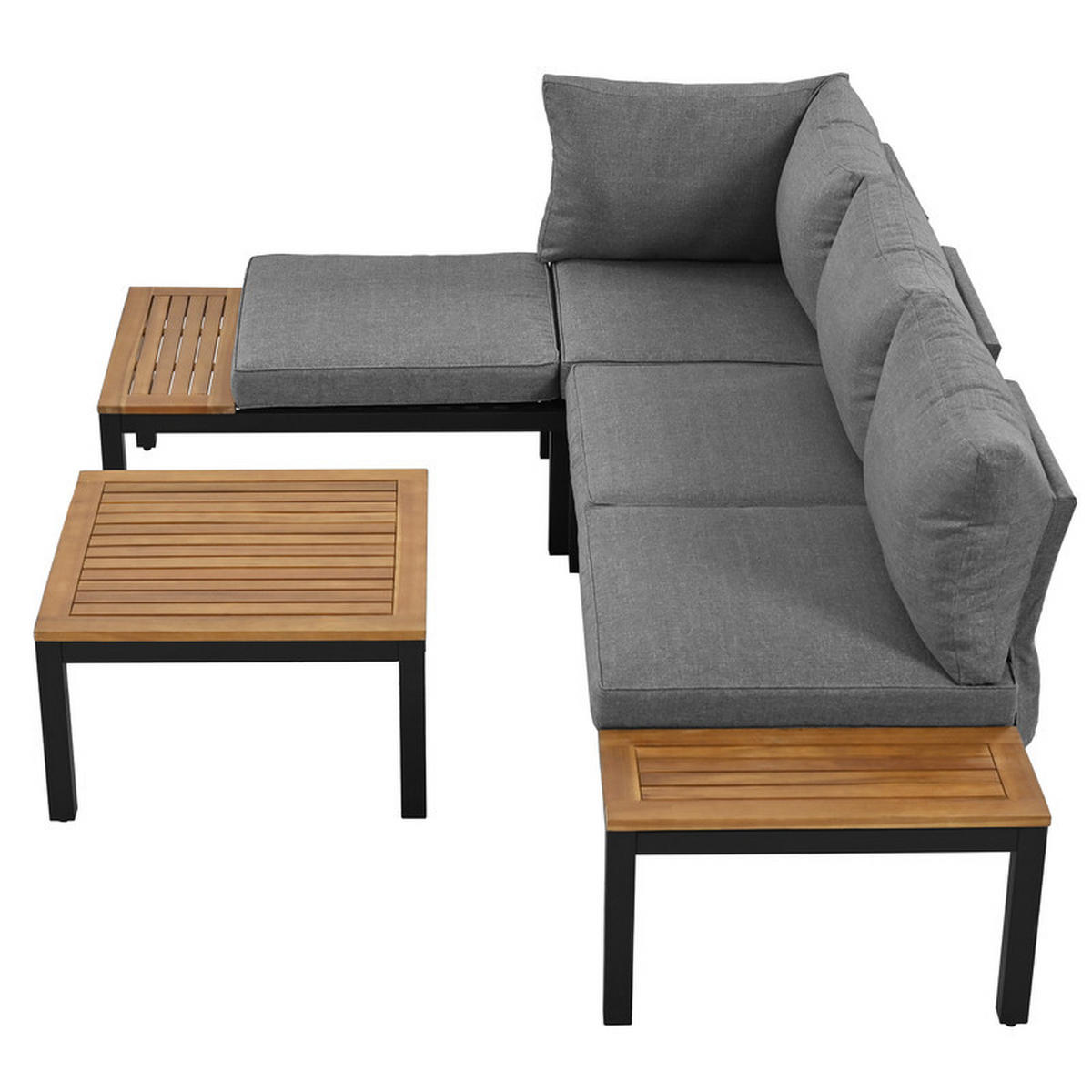 GARTENLOUNGE-SET GRAU 2 Zweisitzer mit Akazien-Tisch und Stoffbezug - Grau, Textil - BLACKCUP
