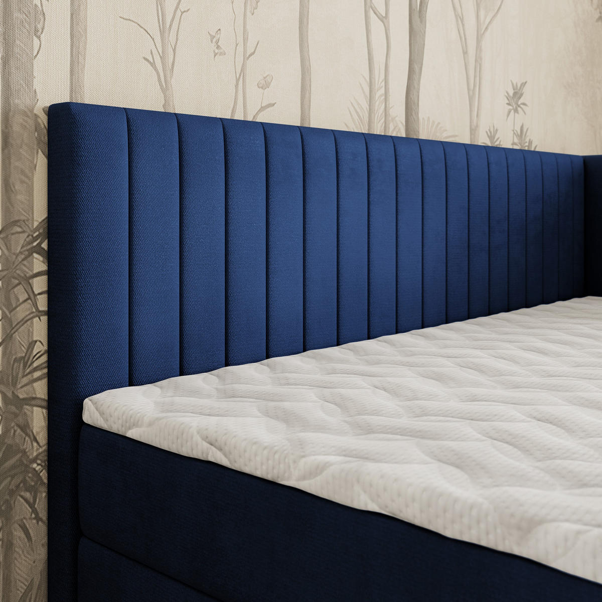 BOXBETT ARIS 80x200 cm mit Matratze und Topper, H2+H3 - Blau - Blau, Holz (80/200cm) - MASSENO