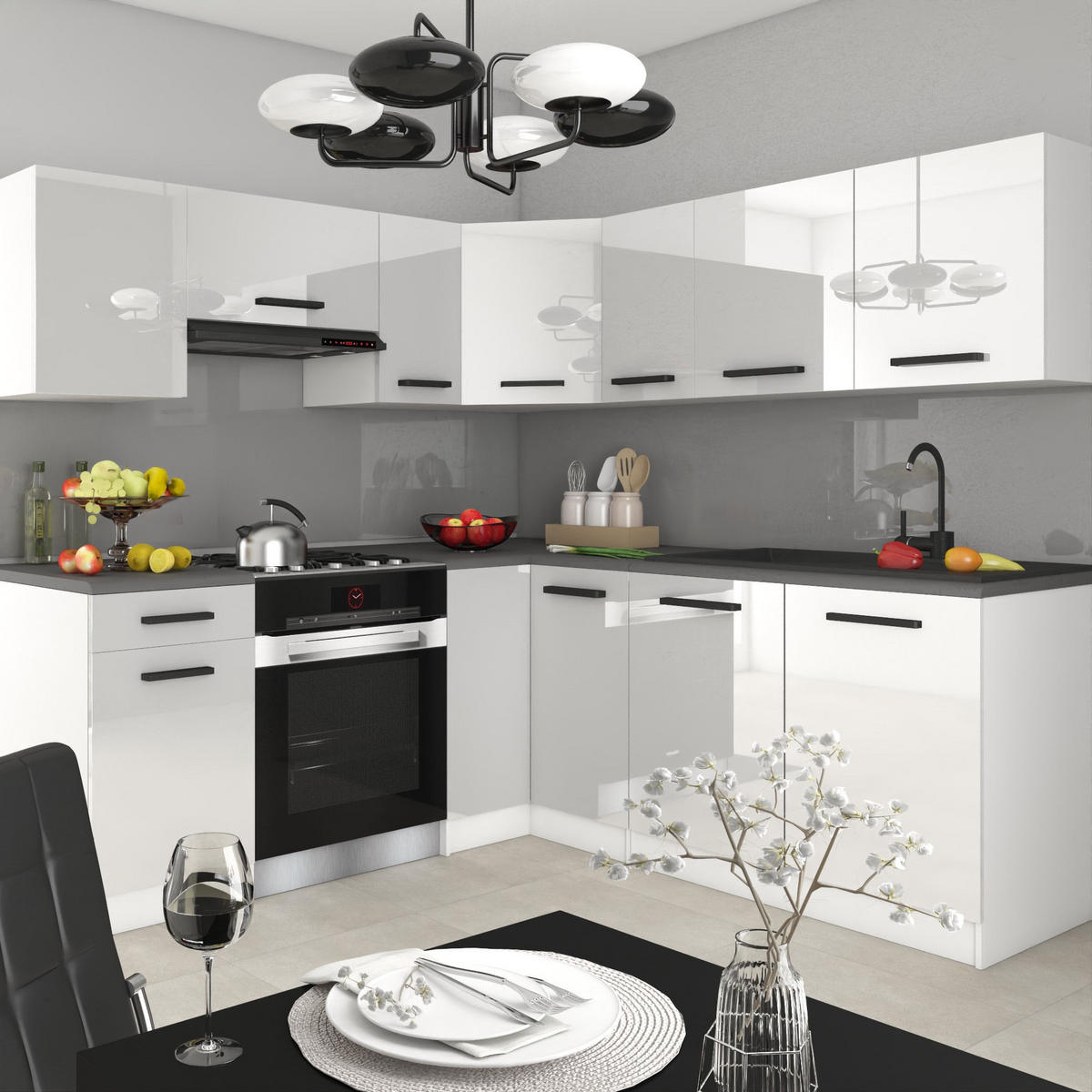 KUCHYNSKÁ linka Italia 6 360 cm, s pracovnou doskou, biela, vysoký lesk - biela s vysokým leskom, drevo (360/143/60cm) - B BELINI GROUP