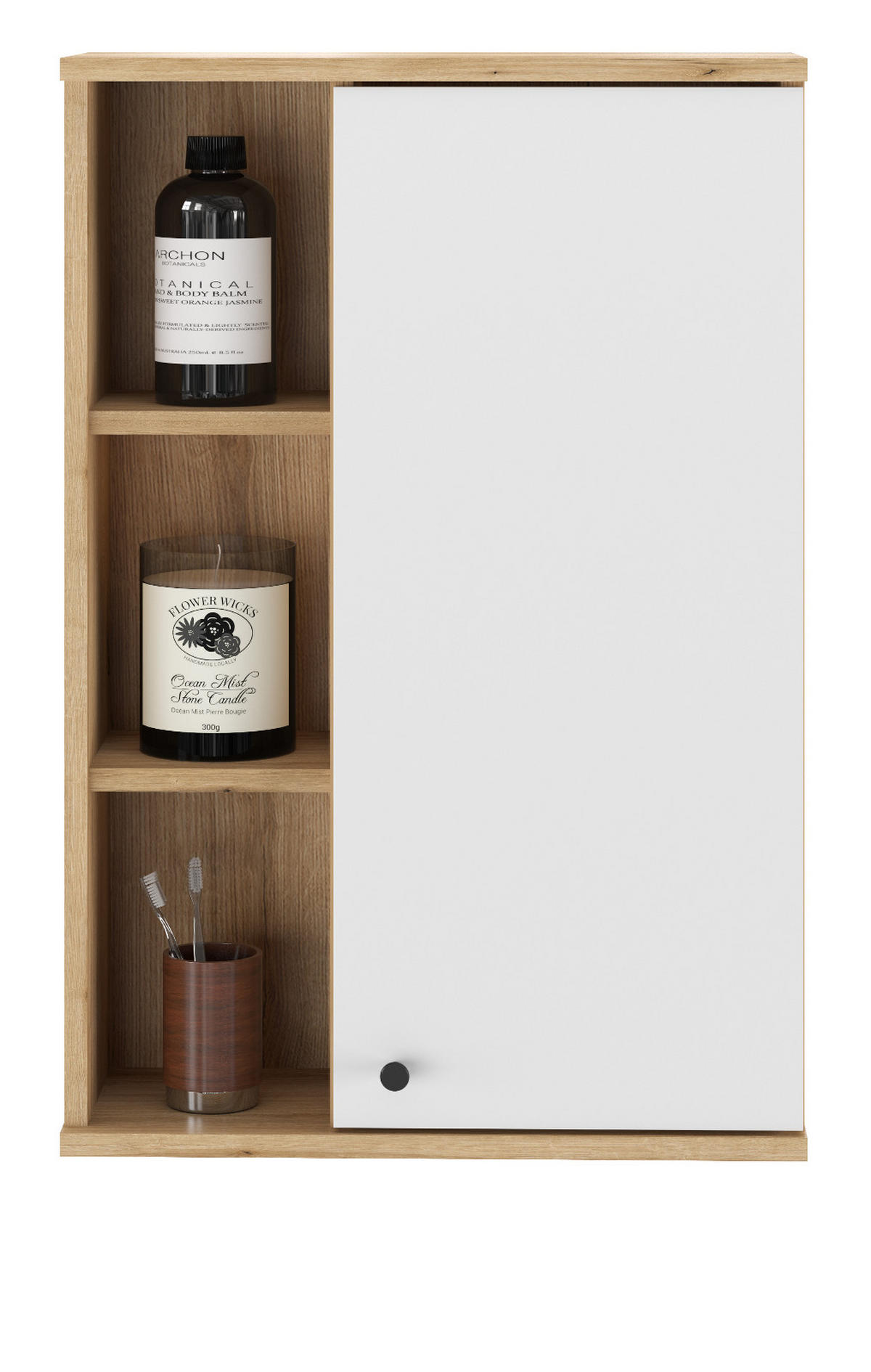 BAD-HÄNGESCHRANK weiß, Evoke Eiche, Badschrank hängend, 51 x 75 cm - Eichefarben/Schwarz, Holzwerkstoff/Kunststoff (51/75/21cm) - Furn.Design