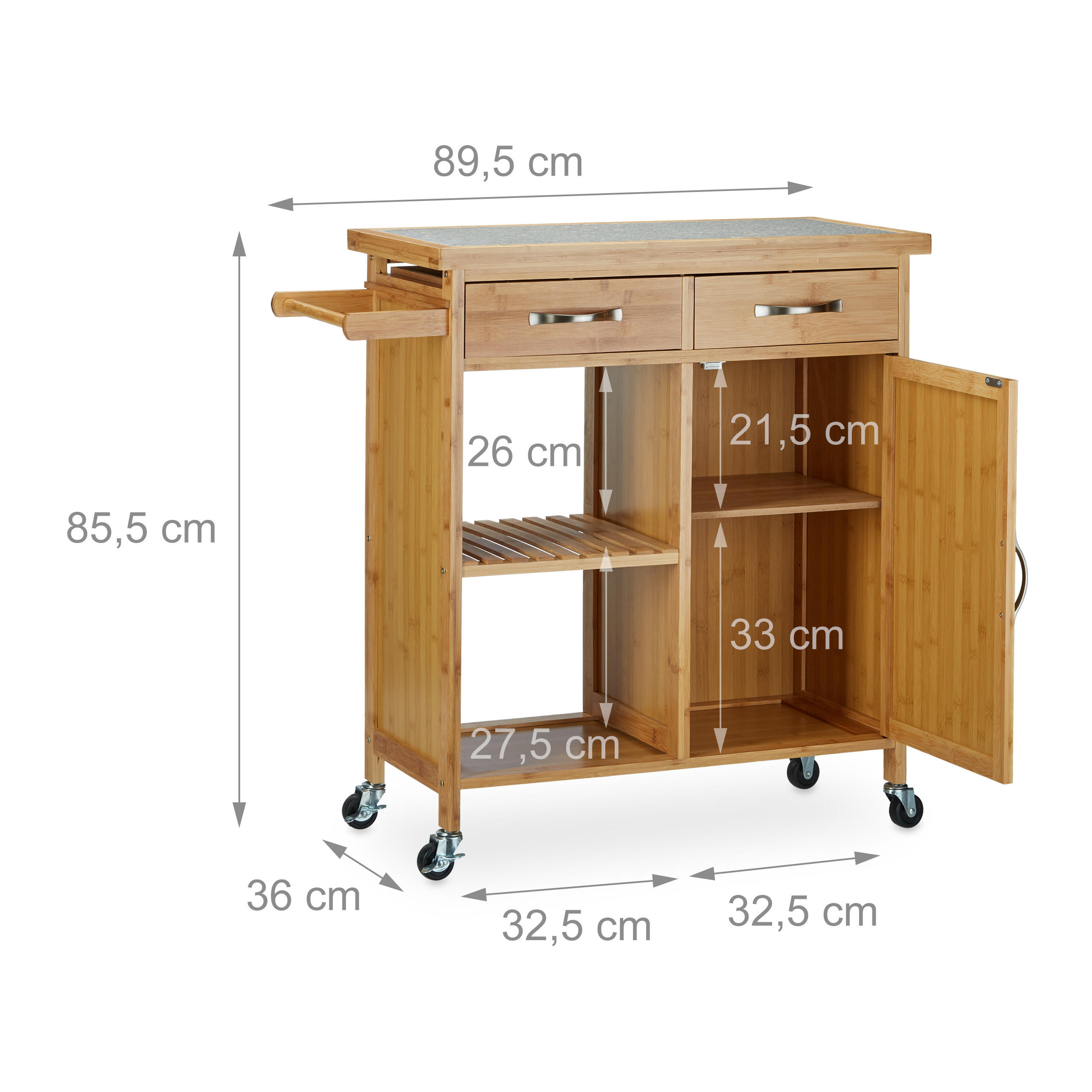 Thumbnail - Relaxdays Küchenwagen, Mehrfarbig, Holz, Stein, Holzwerkstoff, 89.5x85.5x36 cm, Esszimmer, Servierwagen