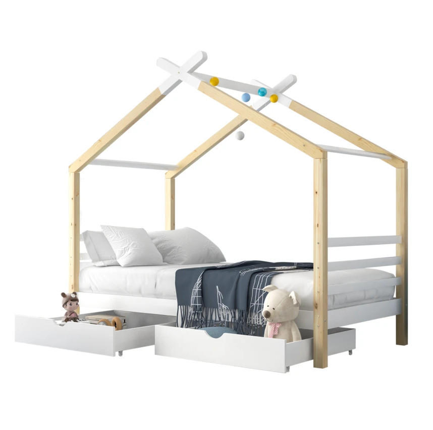 KINDERBETT 90/200 cm Weiß aus Kiefer-Massivholz und MDF mit Schubladen - Weiß, Holz (90/200cm) - OKMYHOME