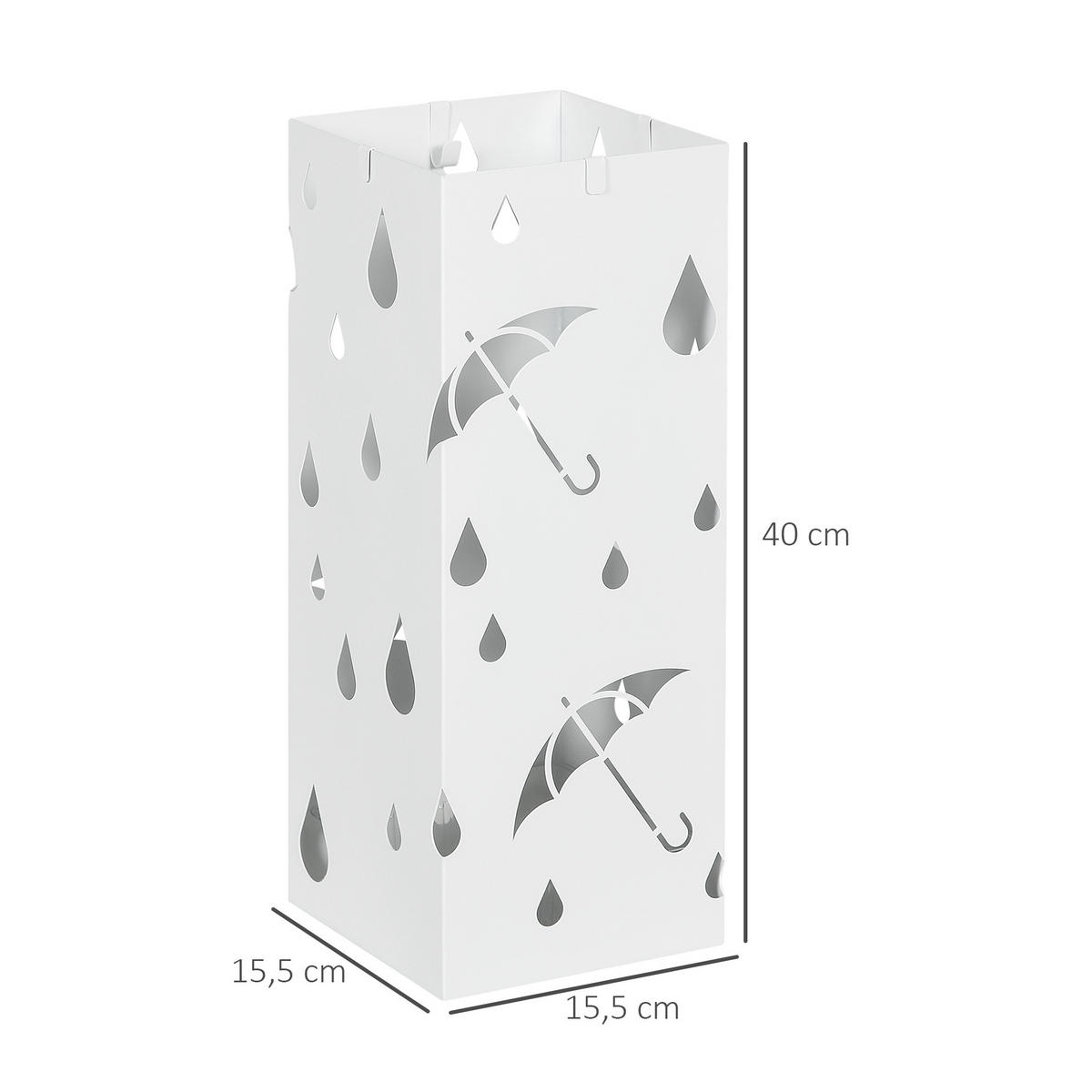 REGENSCHIRMSTÄNDER mit 4 Haken, Stahl 15,5 x 15,5 x 40 cm Weiß - Weiß, Metall (15.5/40/15.5cm) - HOMCOM