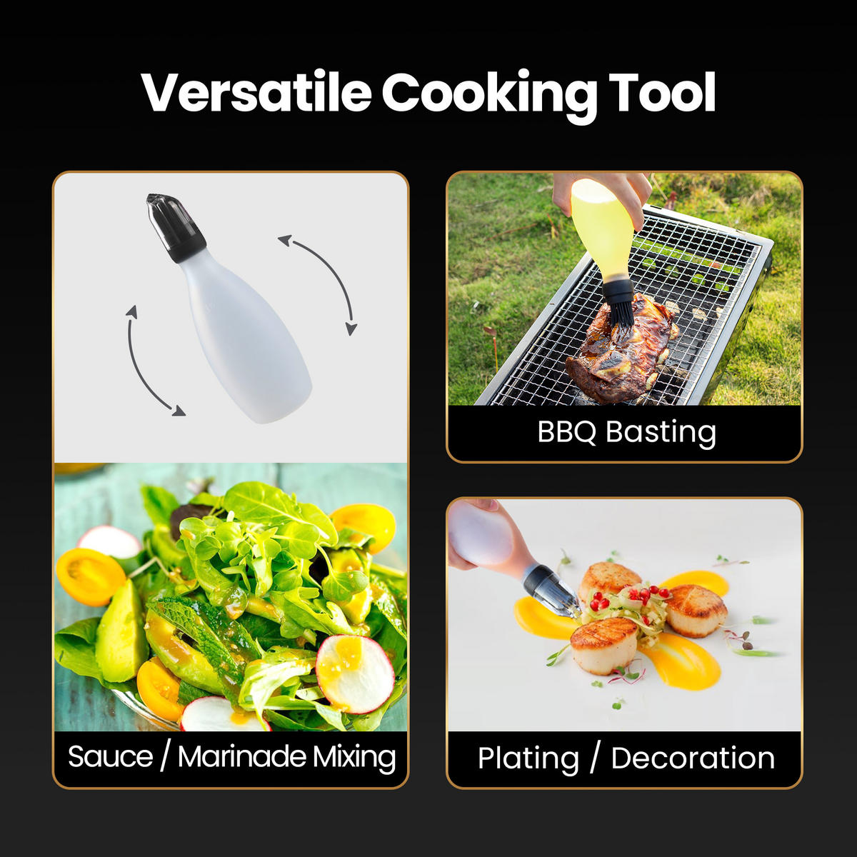 BRATENSPRITZE,SILIKON-BACKPINSEL Baste Easy, Schwarz, inkl. Saucenflasche, hitzebeständig - Schwarz, Kunststoff (8.13/24.14/8.13cm) - Gourmet Easy