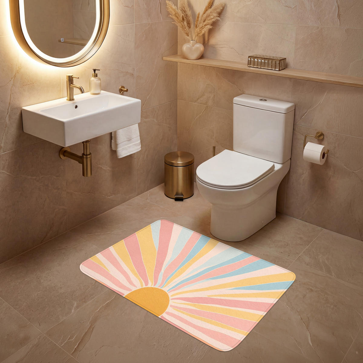 WC PŘEDLOŽKA Ilustrace - Slunce - Pastelové barvy 90x60 cm - pastelově modrá, textil/plast (90/1cm) - OnlyWow