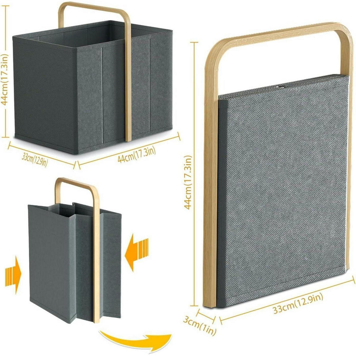 WÄSCHEKORB faltbar 65L Bambus-Stoff Dunkelgrau - Anthrazit, Textil (33/44/44cm)