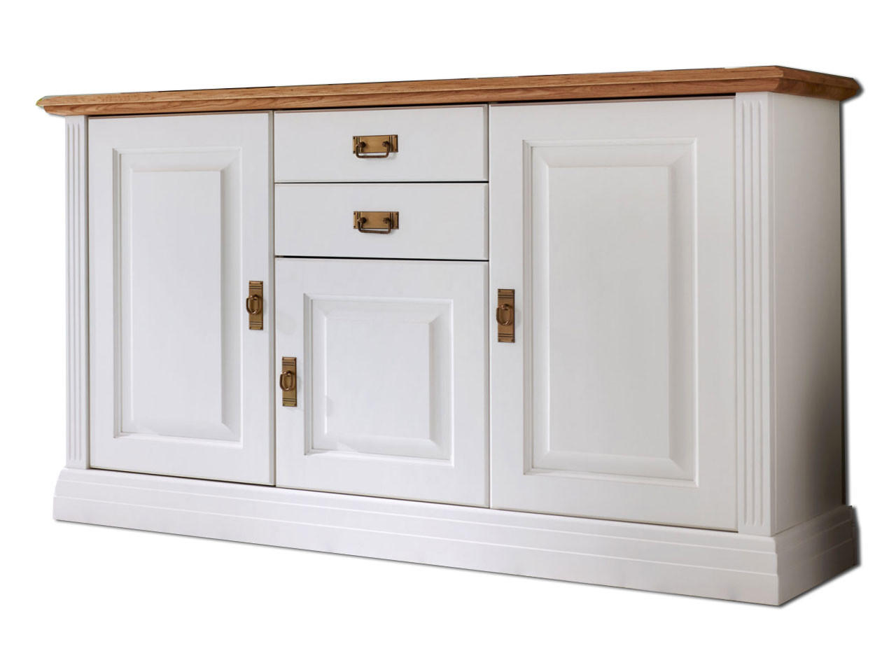 SIDEBOARD Novara 3-türig 2 Schubladen - Weiß/Braun, Holz (157/91/45cm) - Casamia Massive Möbel