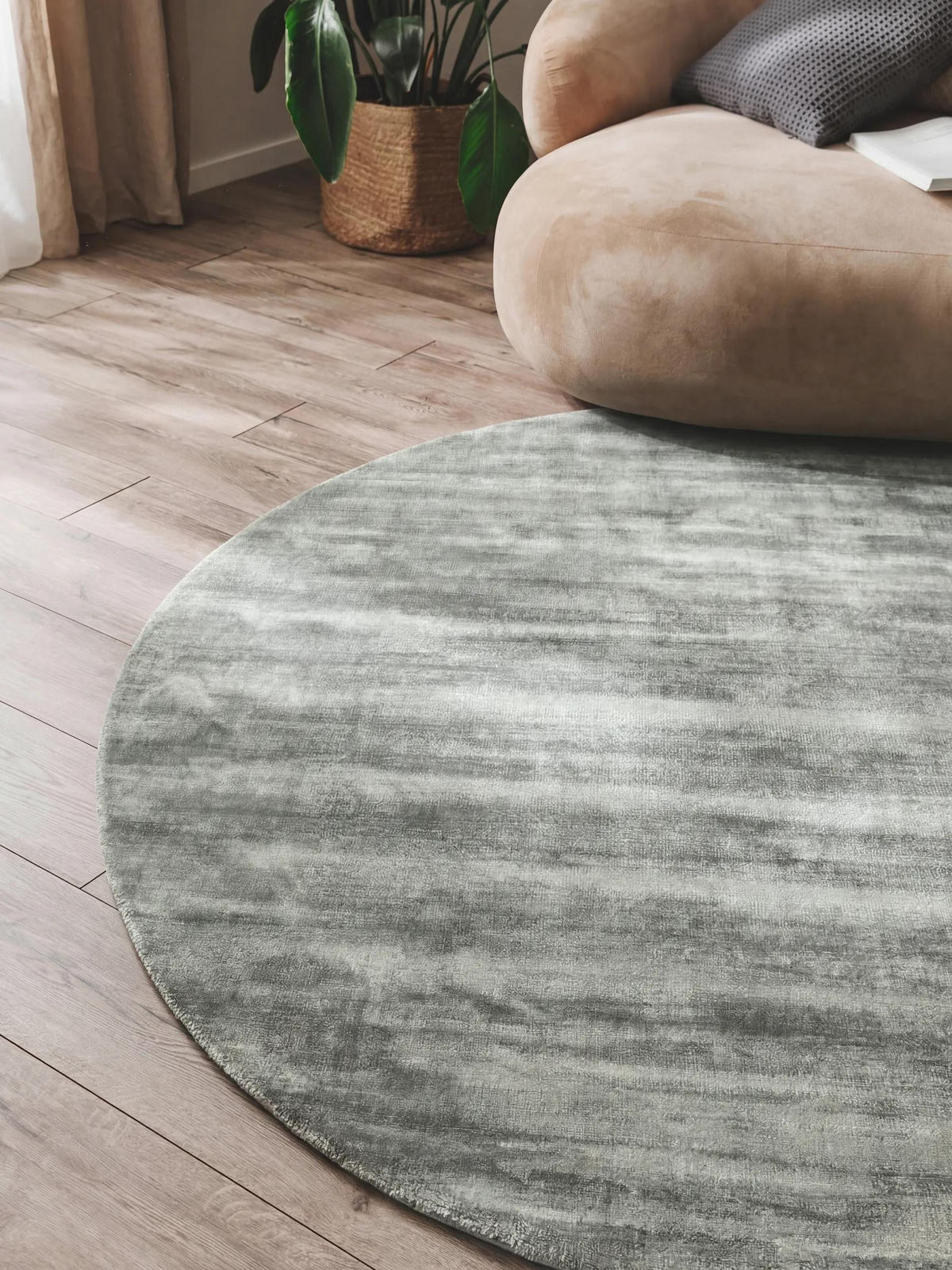 VISKOSETEPPICH Nova Dunkelgrau ø 120 cm rund - Dunkelgrau, Textil (120/120cm) - benuta Pure