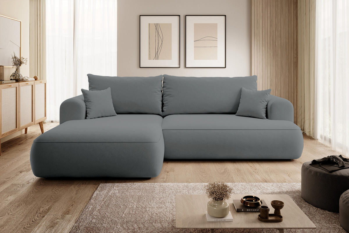 ECKSOFA Ovo Dunkelgrau Velours - Dunkelgrau/Schwarz, Kunststoff/Textil (260/165cm) - Selsey