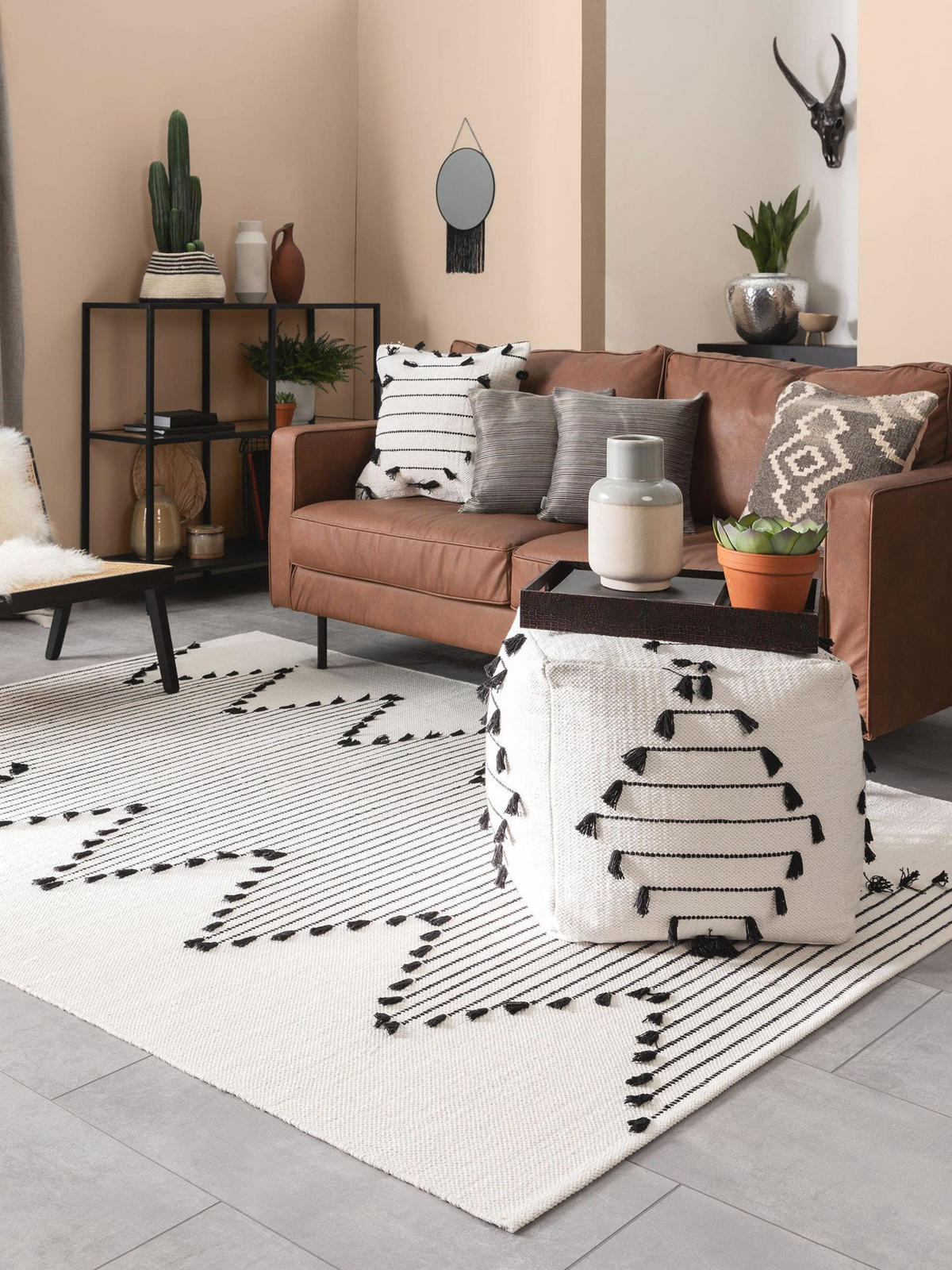 TEPPICH Baumwollteppich Bo Beige - Beige, Textil (120/1cm) - KUNSTLOFT