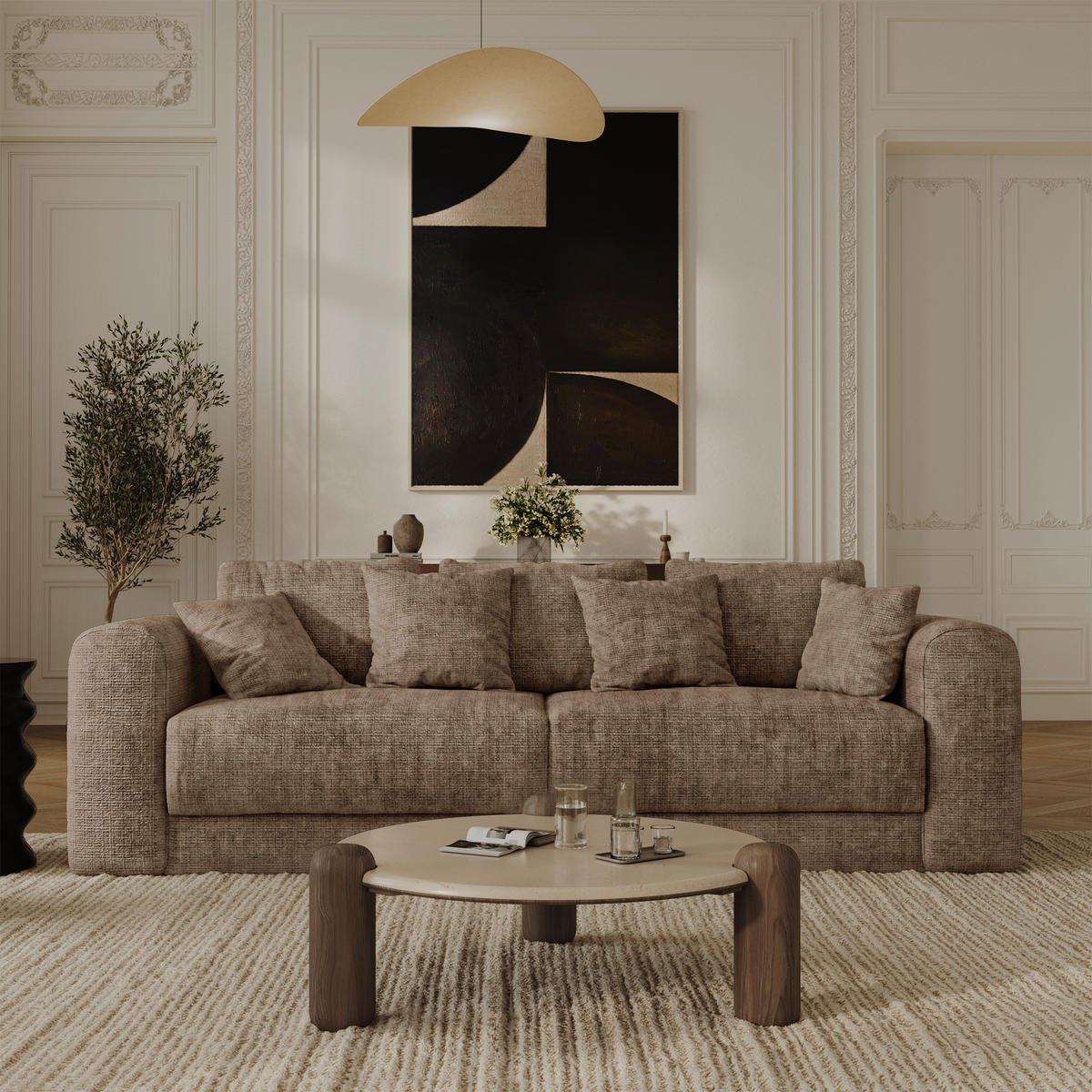 SCHLAFSOFA mit Stauraum in Nussbaum RIO Geprägter Samt Taupe 250cm - Taupe, Textil (250/90/95cm) - Sia Home