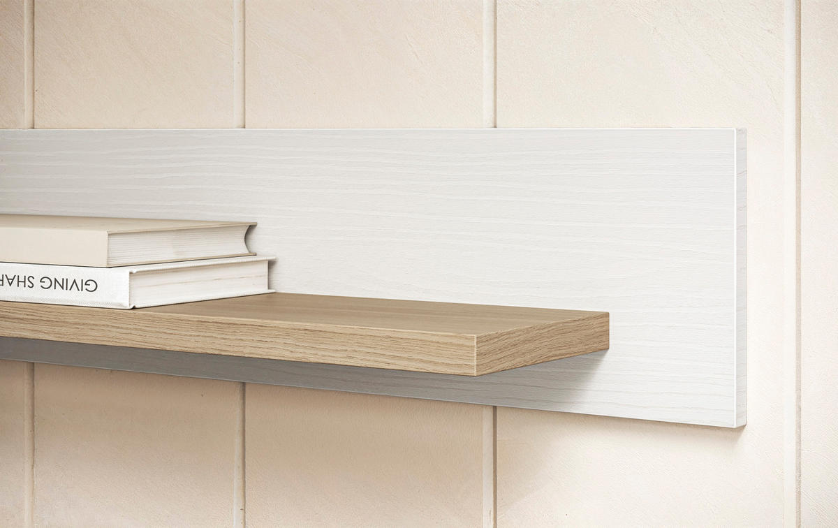 WOHNWAND weiß, Eiche 4-teilig 360 cm, Wohnkombination skandinavisch mit Soft-Close, Finnes - Eichefarben/Weiß, Holzwerkstoff/Metall (363/195/39cm) - Furn.Design