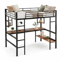 HOCHBETT 90/200 mit Schreibtisch, Regalen und Sicherheitsgeländer in Schwarz - Schwarz, Holz/Metall (90/200cm) - EVRYAE