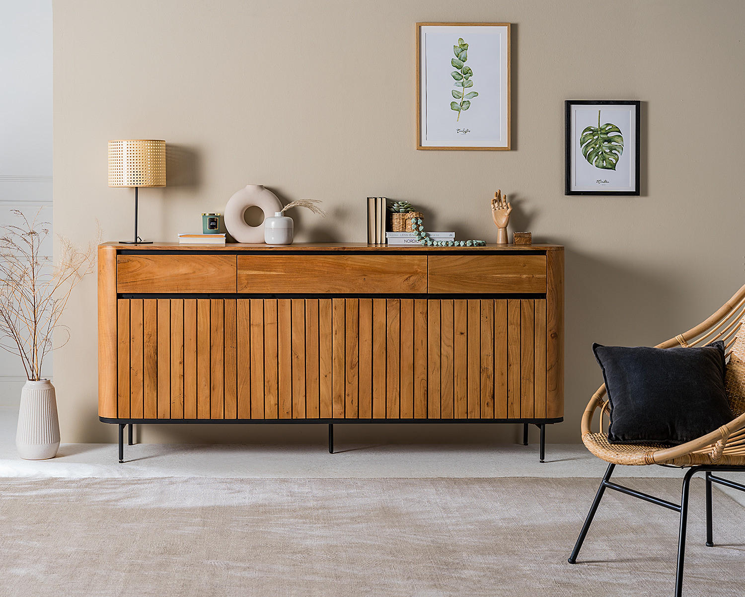 SIDEBOARD - Akazie massiv / Metall - Akaziefarben, Holz (177/90/42cm) - home24