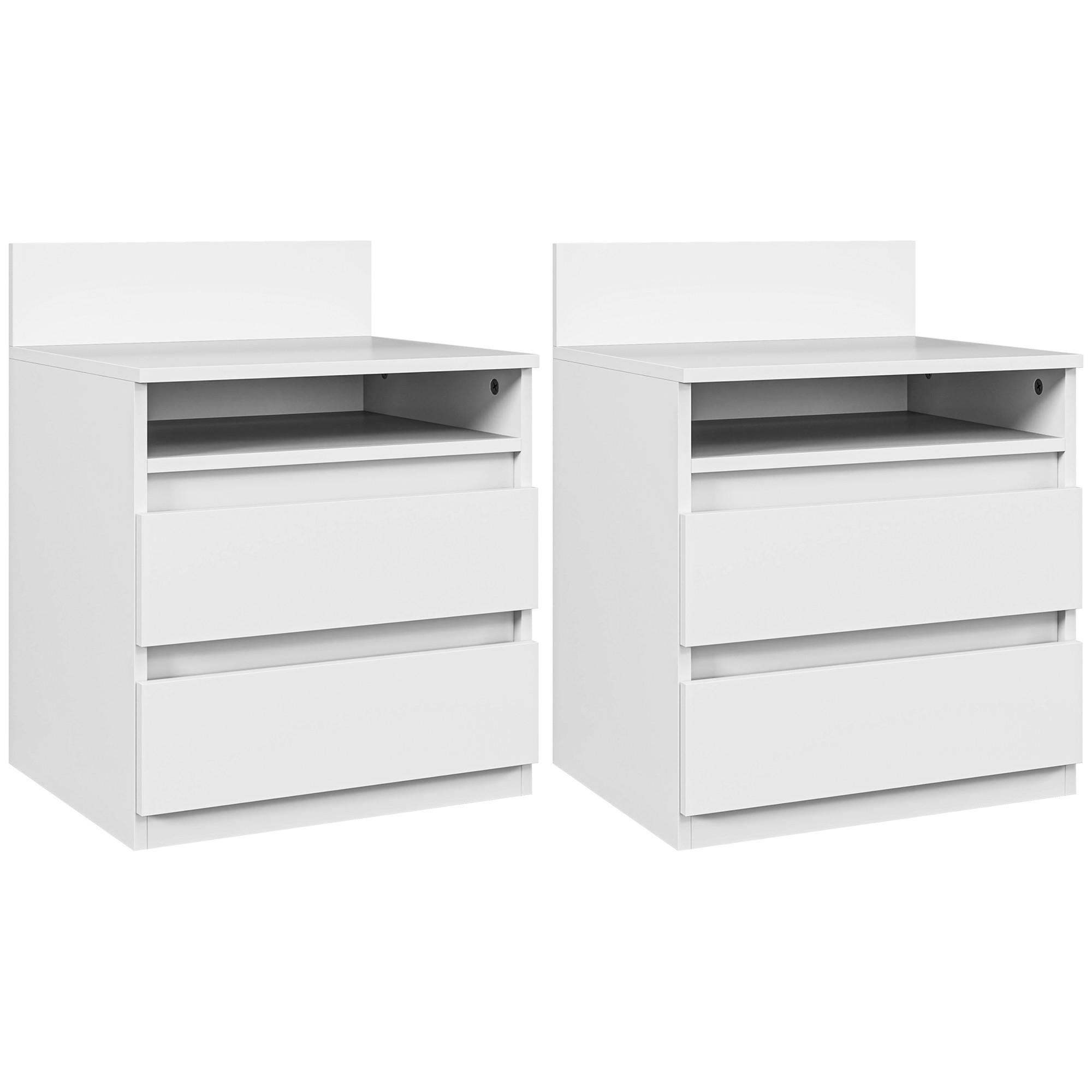 NACHTTISCH 2er-Set, mit 2 Schubladen, ca. 40 x 32 x 50 cm, Weiß - Weiß, Holzwerkstoff (39.6/50.4/32.3cm) - HOMCOM