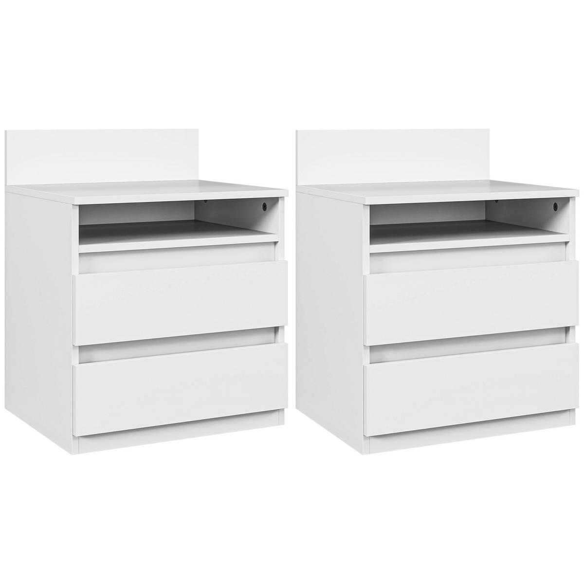 NACHTTISCH 2er-Set, mit 2 Schubladen, ca. 40 x 32 x 50 cm, Weiß - Weiß, Holzwerkstoff (39.6/50.4/32.3cm) - HOMCOM