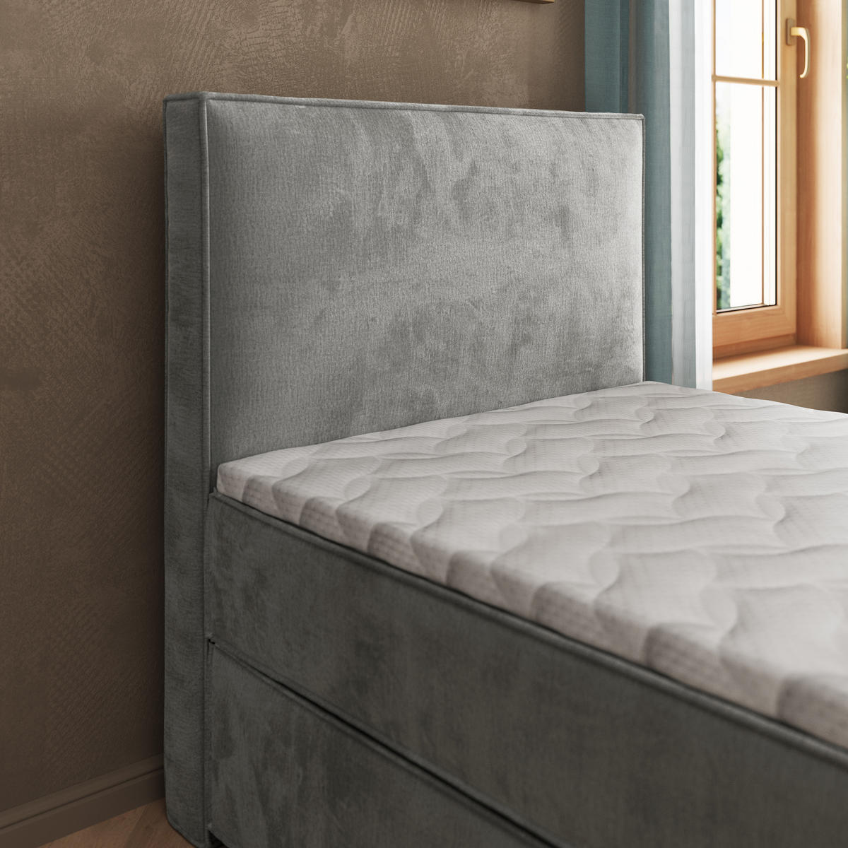 BOXBETT PELLIO 90x200 cm mit Matratze und Topper - Hellgrau - Hellgrau, Holz (90/200cm) - MASSENO