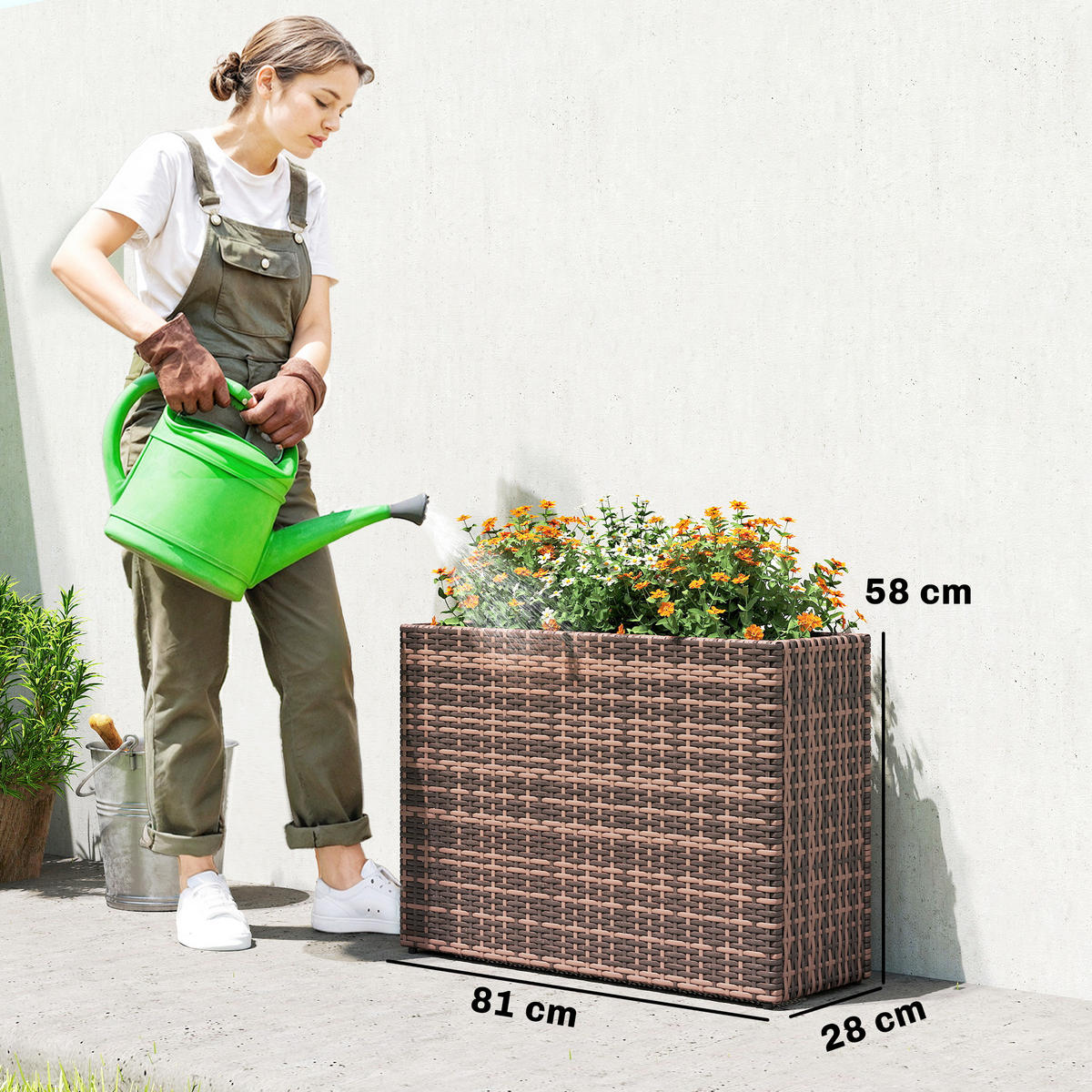 HOCHBEET, 45-Liter-Rattan-Hochbeet mit verstellbaren Füßen, Braun - Multicolor, Holzwerkstoff (81/58/28cm) - FORIOUS